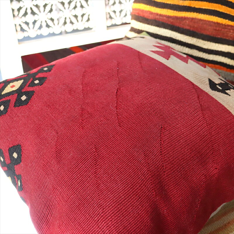 アンティークキリムクッションカバー50×50cmKilim Cushion シャルキョイ・レッド/ベージュ [3]