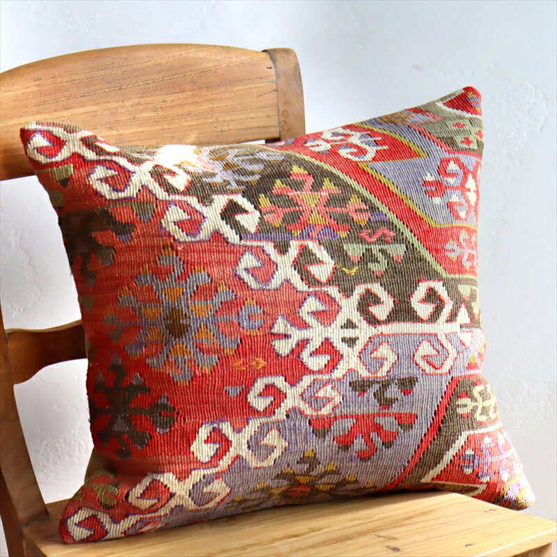 【15%OFFクーポン対象】オールドキリムクッションカバー50cm・Turkish Kilim Cushion・44×48cmトルコのウール手織りキリム・カイセリ ・ドラゴンの爪