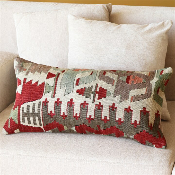 Rakuten - オールドキリムクッション・長方形ビッグピロー Turkish Old Kilim Cushion 60×31cm アイドゥン