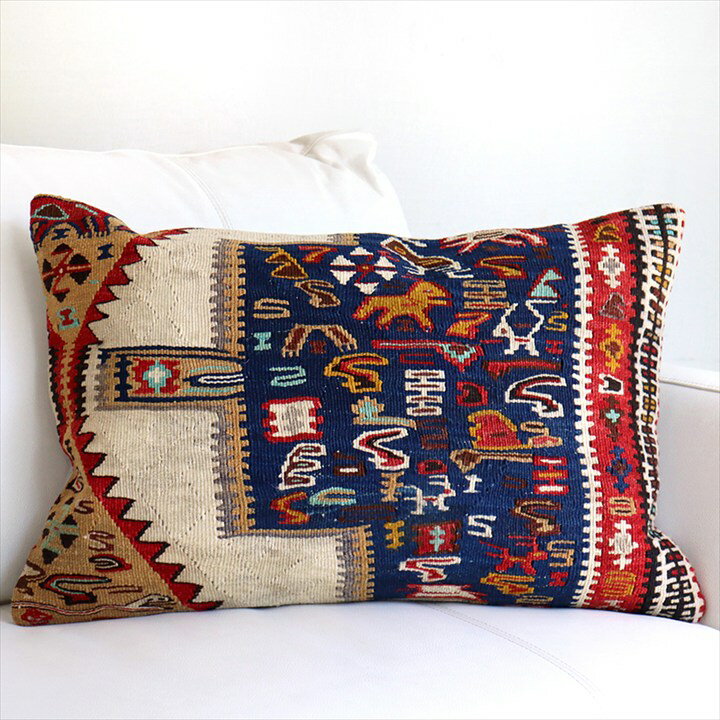 乐天商城 - オールドキリムクッション・長方形 61×40cm セネ ヘビのモチーフ ビッグピロー Old Kilim　Lumbar Pillow