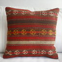 【15%OFFクーポン対象品】オールドキリムクッションカバー 45cm Old Kilim Cushion レッド&ブラウン ボーダー