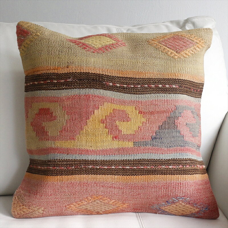 【15%OFFクーポン対象品】オールドキリムクッションカバー 45cm Old Kilim Cushion 色褪せてやさしい色使い