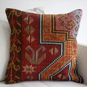 オールドキリムクッションカバー 45cm Old Kilim Cushion レッド&ブラウン 花モチーフ