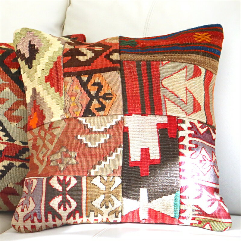 【15%OFFクーポン対象品】オールドキリム クッションカバー 40cmサイズ パッチワーク