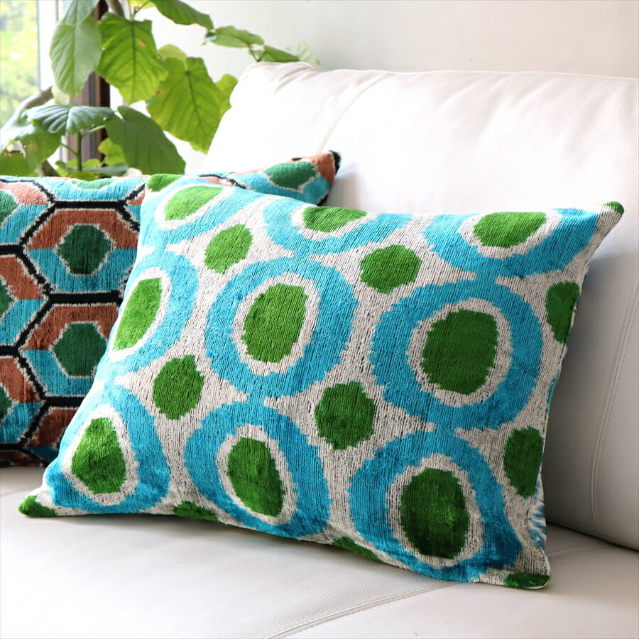 【15%OFFクーポン対象品】アトラス(イカット・絣) クッションカバー ウズベキスタン 横長クッション シ..