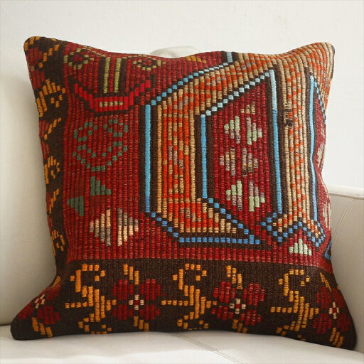 【15%OFFクーポン対象品】オールドキリムクッションカバー 45cm Old Kilim Cushion レッド&ブラウン 花モチーフ 【15%OFFクーポン対象品】オールドキリムクッションカバー 45cm Old Kilim Cushion レッド&ブラウン 花モチーフ