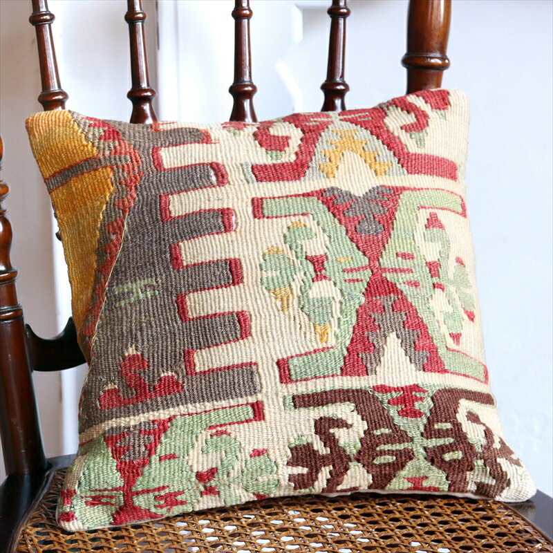 オールドキリム クッションカバー ミニサイズ Old Kilim Cushion 35×35cmシワス グレー