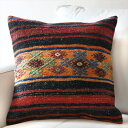 クッションカバー 45×45cm キリム ウール Turkish Kilim Cushion バルケスィル レッドとブラックのボーダー