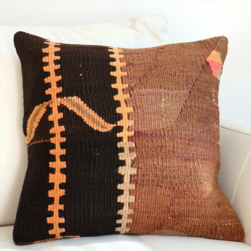 【15%OFFクーポン対象品】クッションカバー 45×45cm キリム ウール Turkish Kilim Cushion カルス ブラウン 1