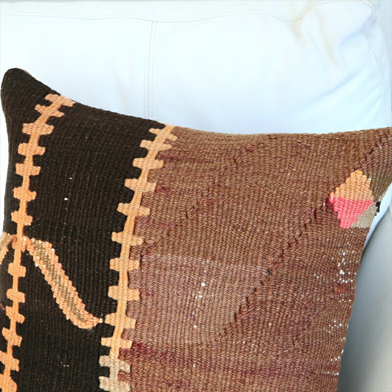 【15%OFFクーポン対象品】クッションカバー 45×45cm キリム ウール Turkish Kilim Cushion カルス ブラウン 2