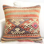 クッションカバー 45×45cm キリム ウール Turkish Kilim Cushion バルケスィル ボーダー ジジム