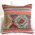 クッションカバー 45×45cm キリム ウール Turkish Kilim Cushion バルケスィル ボーダー ジジム