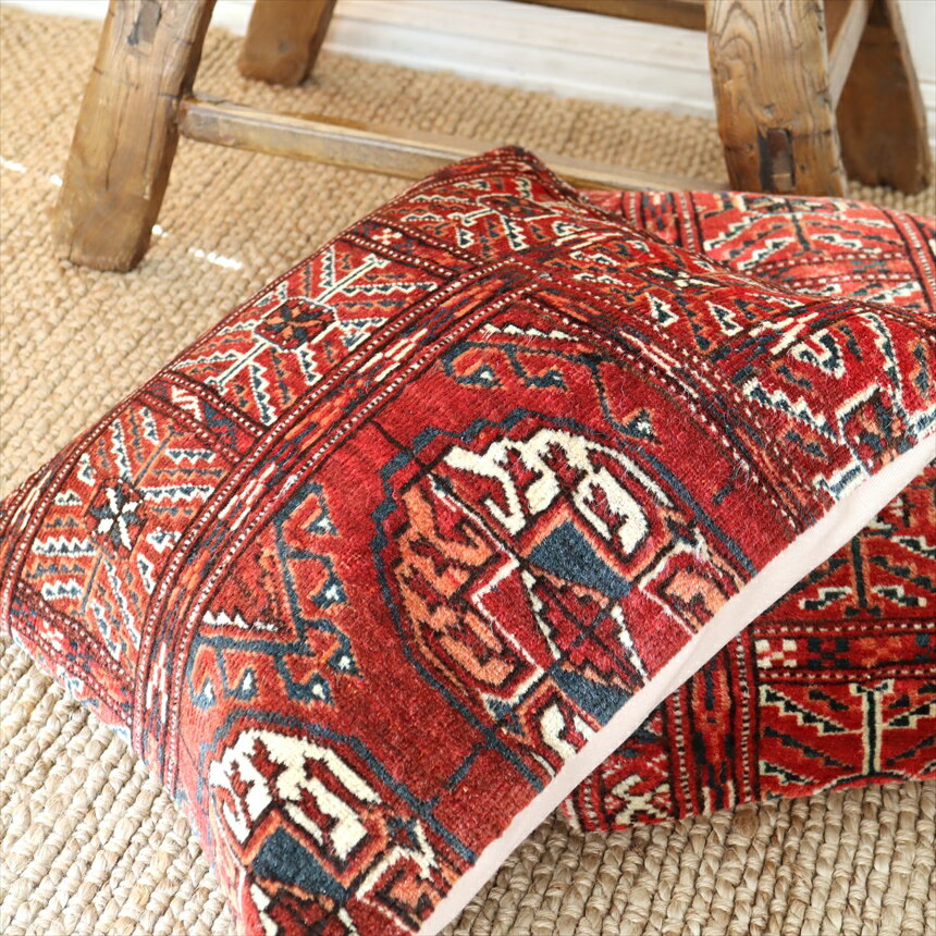 クッションカバー ヴィンテージ パイル織り 絨毯 40cmサイズトルクメン ヤムート レッド [2]
