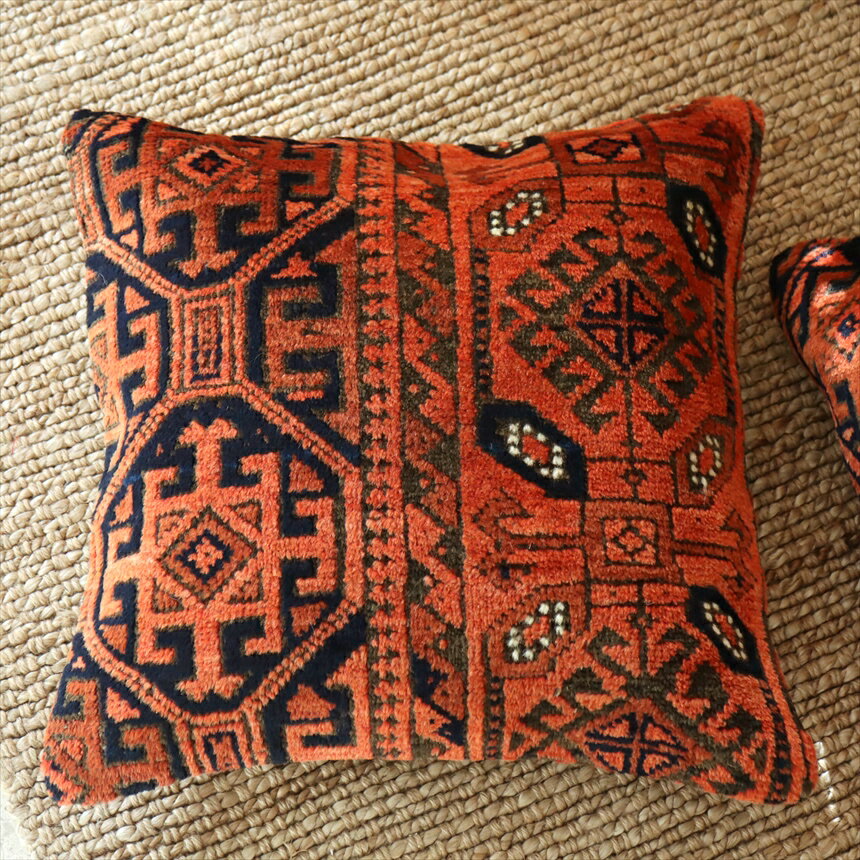 クッションカバー ヴィンテージ パイル織り 絨毯 40cmサイズバルケスィル オレンジ レッド
