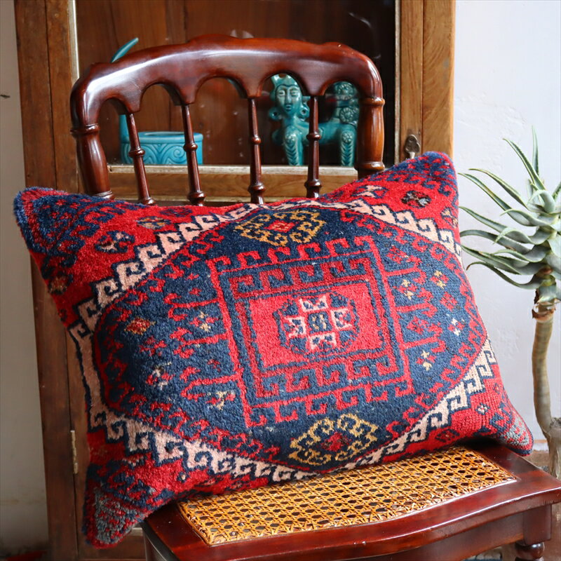 クッションカバー ヴィンテージ パイル織り 絨毯 ビッグピロー 横長 長方形 58×41cmマラテヤ レッド ブルー