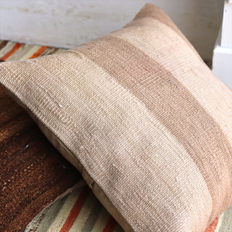 クッションカバー オールドキリム ウール 40×40cm ナチュラル シンプル ボーダー [3]