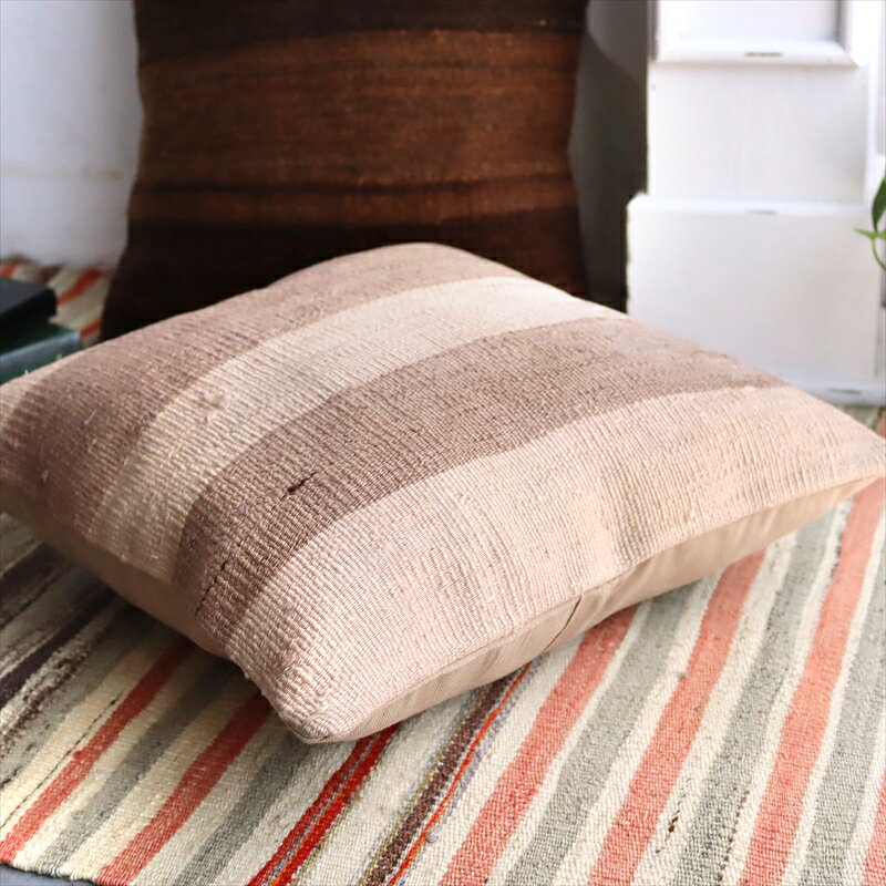 クッションカバー オールドキリム ウール 40×40cm ナチュラル シンプル ボーダー [2]