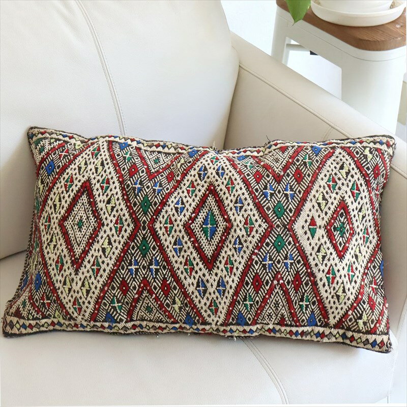 【15%OFFクーポン対象】オールドキリムクッション モロッコ オリジナル 57×35cm グレー　細かなジジム ゼアン