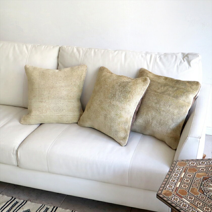 絨毯クッションカバー 40×40cm 3枚セット トルコ絨毯 ブリーチしたアンティーク加工