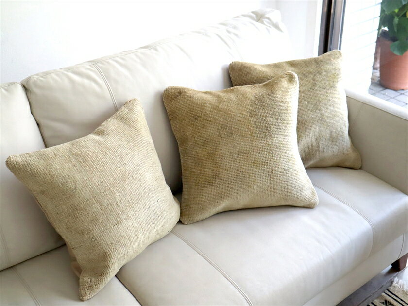 絨毯クッションカバー 40×40cm 3枚セット トルコ絨毯 ブリーチしたアンティーク加工 [2]