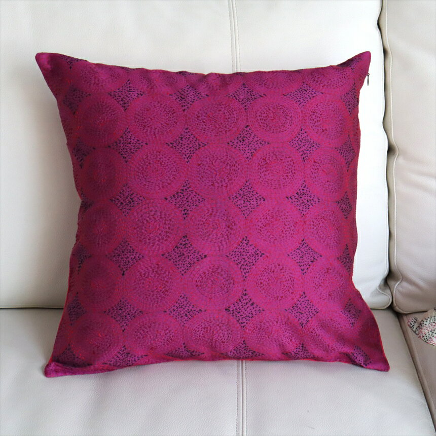 【10%OFFクーポン対象】カンタ刺繍　シルク　クッションカバー40×40cmバイオレット...