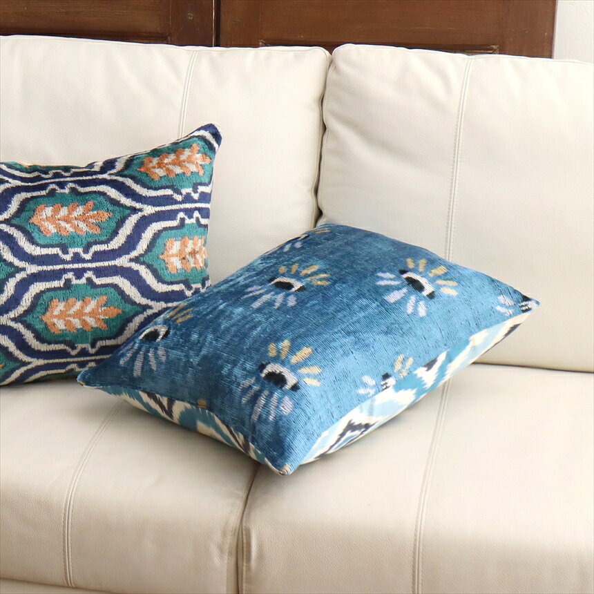 アトラス ベルベットイカットクッションカバー 両面シルク50×38cmブルーグレー 光る提灯 Silk Velvet Cushion - Double-Sided Design [3]