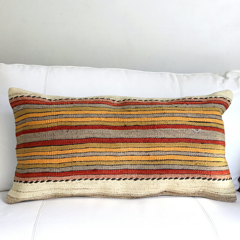 【15%OFFクーポン対象品】オールドキリムクッションカバー 長方形ビッグピロー72×38cmナチュラルカラー シンプル Turkish Old Kilim Cushion