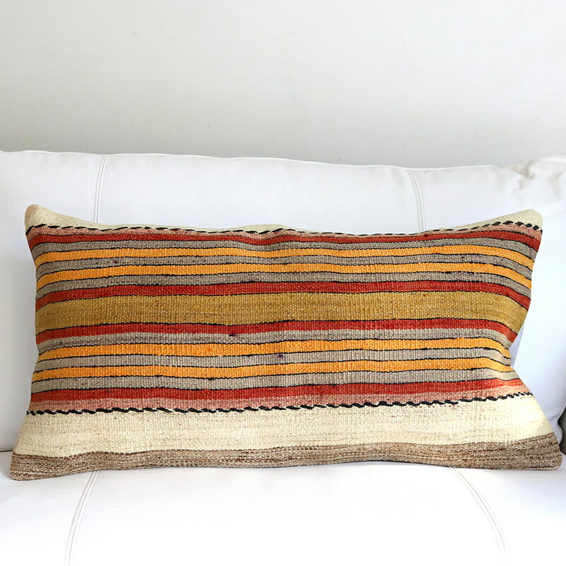 【15%OFFクーポン対象品】オールドキリムクッションカバー 長方形ビッグピロー72×38cmナチュラルカラー シンプル Turkish Old Kilim Cushion