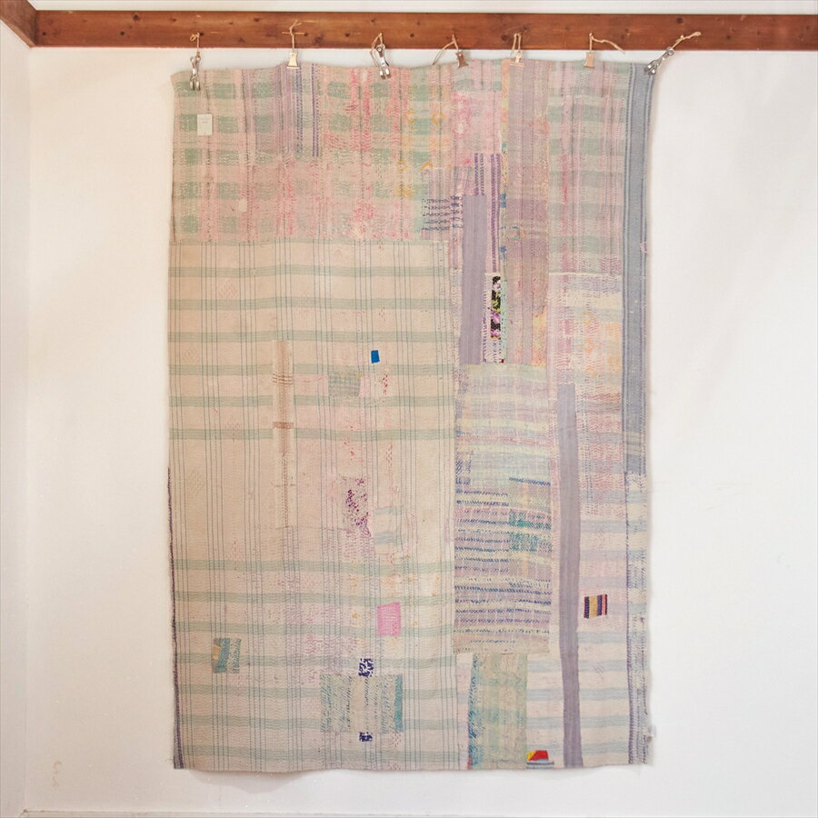 【10%OFFクーポン対象】インド カンタ刺繍 パッチワーク ラリーキルト ヴィンテージ199×138cmKantha embroidery India