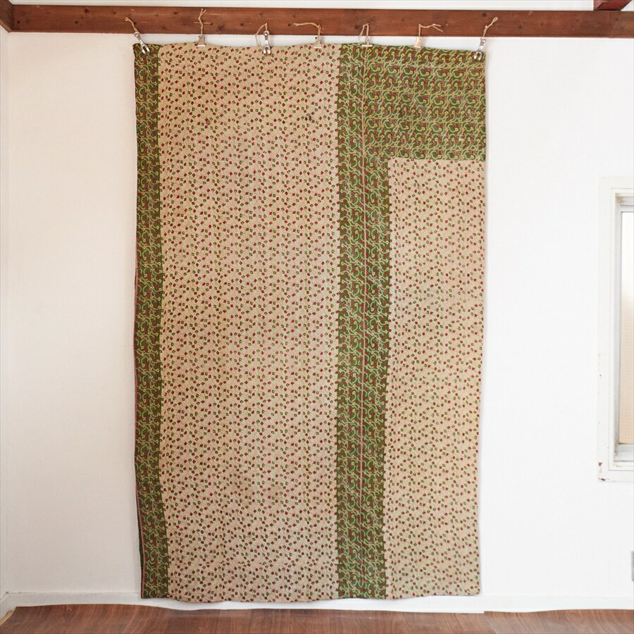 【10%OFFクーポン対象】インド カンタ刺繍 パッチワーク ラリーキルト ヴィンテージ216×138cmKantha embroidery India