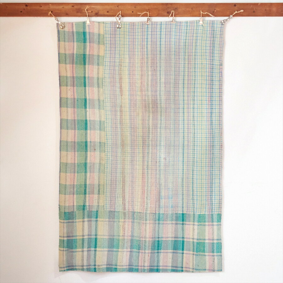 【10%OFFクーポン対象】インド カンタ刺繍 パッチワーク ラリーキルト ヴィンテージ183×124cmKantha embroidery India