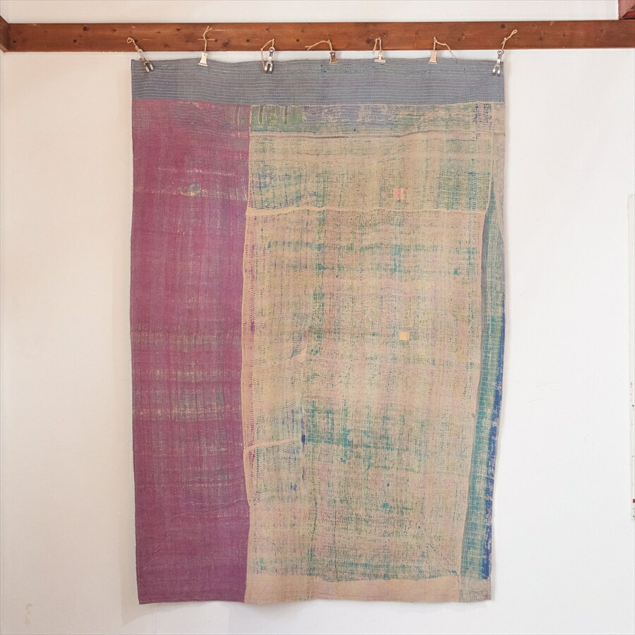【10%OFFクーポン対象】インド カンタ刺繍 パッチワーク ラリーキルト ヴィンテージ199×139cmKantha embroidery India