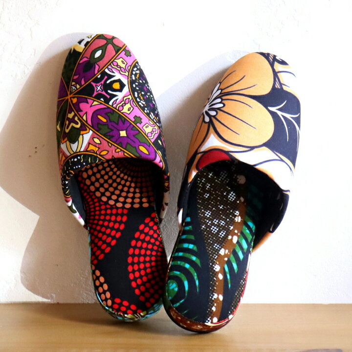 パーニュ布スリッパ 25.5-28cm Lサイズ 南河原スリッパ/ African wax print textile 現品(3.0)