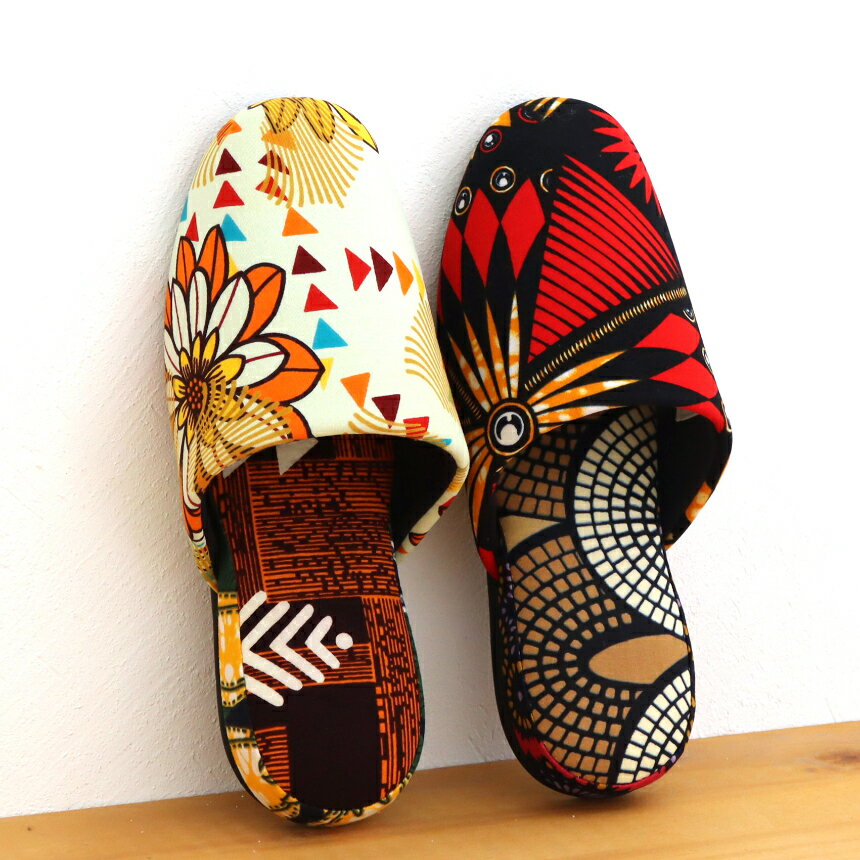 パーニュ布スリッパ 22.5-25cm Mサイズ 南河原スリッパ/ African wax print textile 現品 1