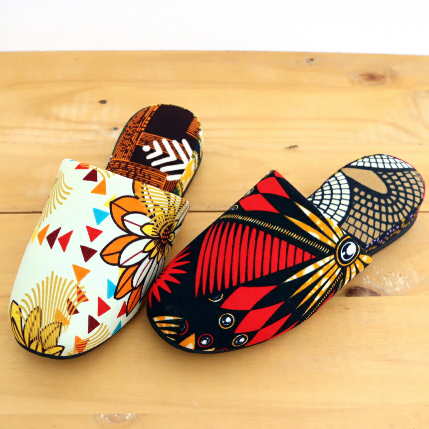 パーニュ布スリッパ 22.5-25cm Mサイズ 南河原スリッパ/ African wax print textile 現品 2