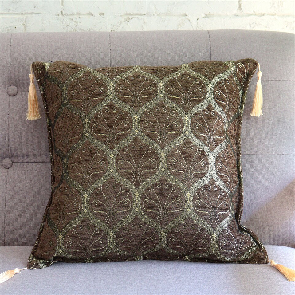 クッションカバー 45x45cm トルコデザイン シュニール素材 クレスト オリーブ