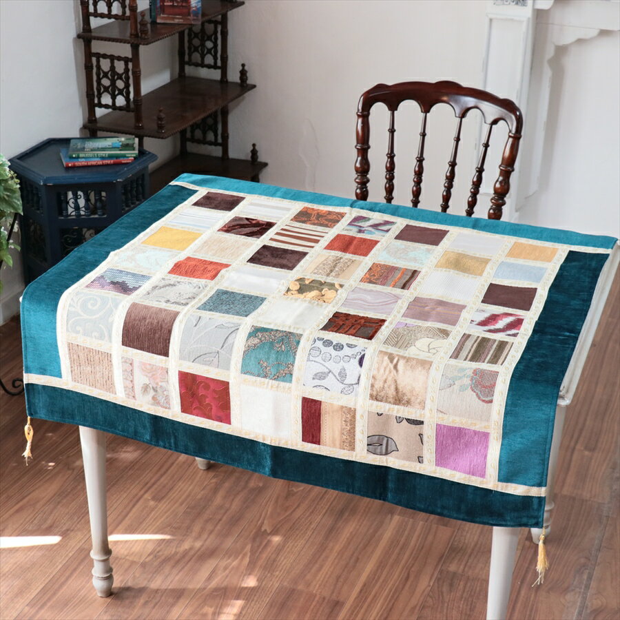 Rakuten - マルチカバー　モザイクパッチワーク 95x95cmサイズ シュニール素材