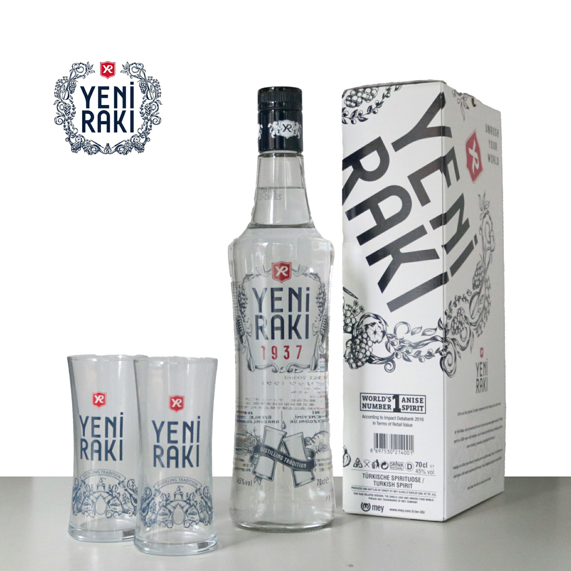 イエニ ラク YENI RAKI　700ml グラス2個セット トルコのお酒（アルコール度数45％）アニスの香り漂う地中海のリキュール