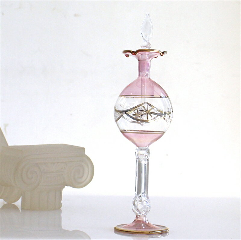 エジプトガラス香水瓶・クリスタル Egyptian Purfume Bottle　 24cmピンク