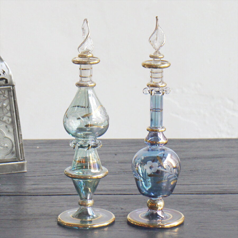 エジプトガラス香水瓶　Egyptian Perfume Bottle　2本セット　クレオパトラ　グリーン、ブルー