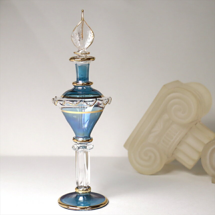 【10%OFFクーポン対象品】エジプト ガラス 香水瓶 19cm 　クレオパトラ ブルー