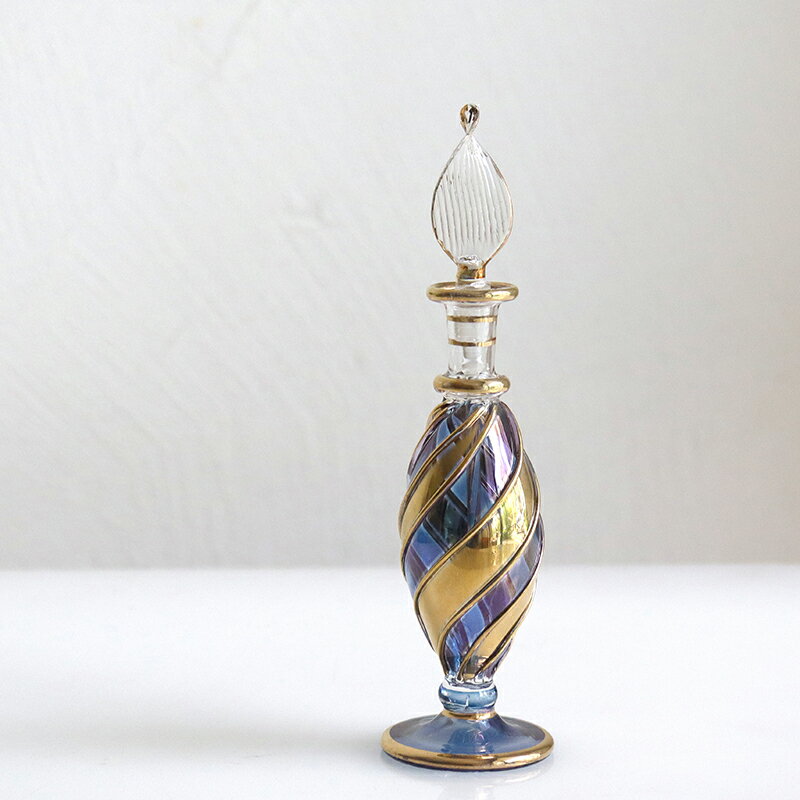 【10%OFFクーポン対象品】エジプトガラス香水瓶 ファラオ 13cm ゴールド/ブルー