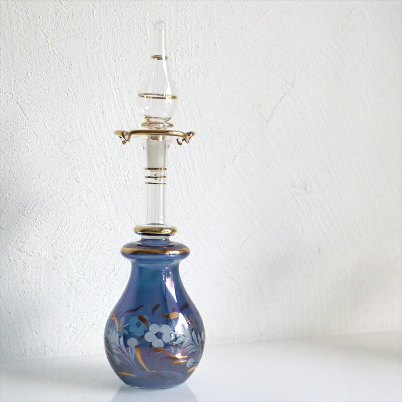 【10 OFFクーポン対象品】エジプトガラス香水瓶 Egyptian Perfume Bottle 18cm ブルー