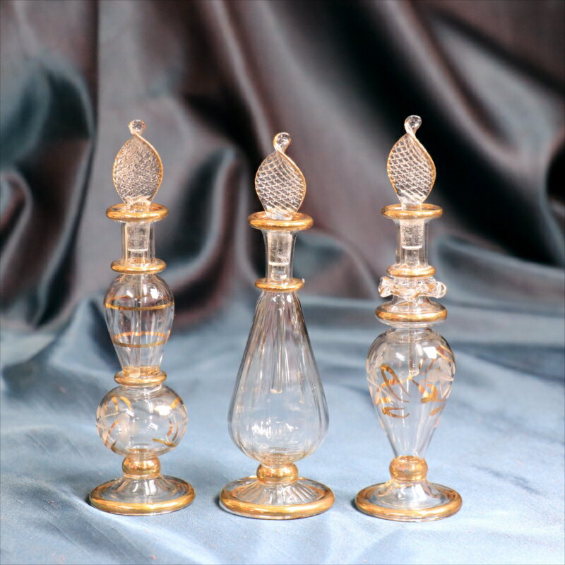 【10%OFFクーポン対象】エジプト香水瓶 3本セット ガラスボトル クリア