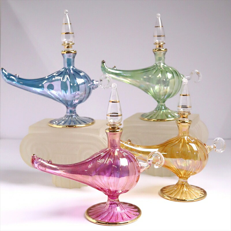 エジプトガラス香水瓶　アラジンランプ　Egyptian Perfume Bottle Aladdin Lamp ラスティックカラー 14cm