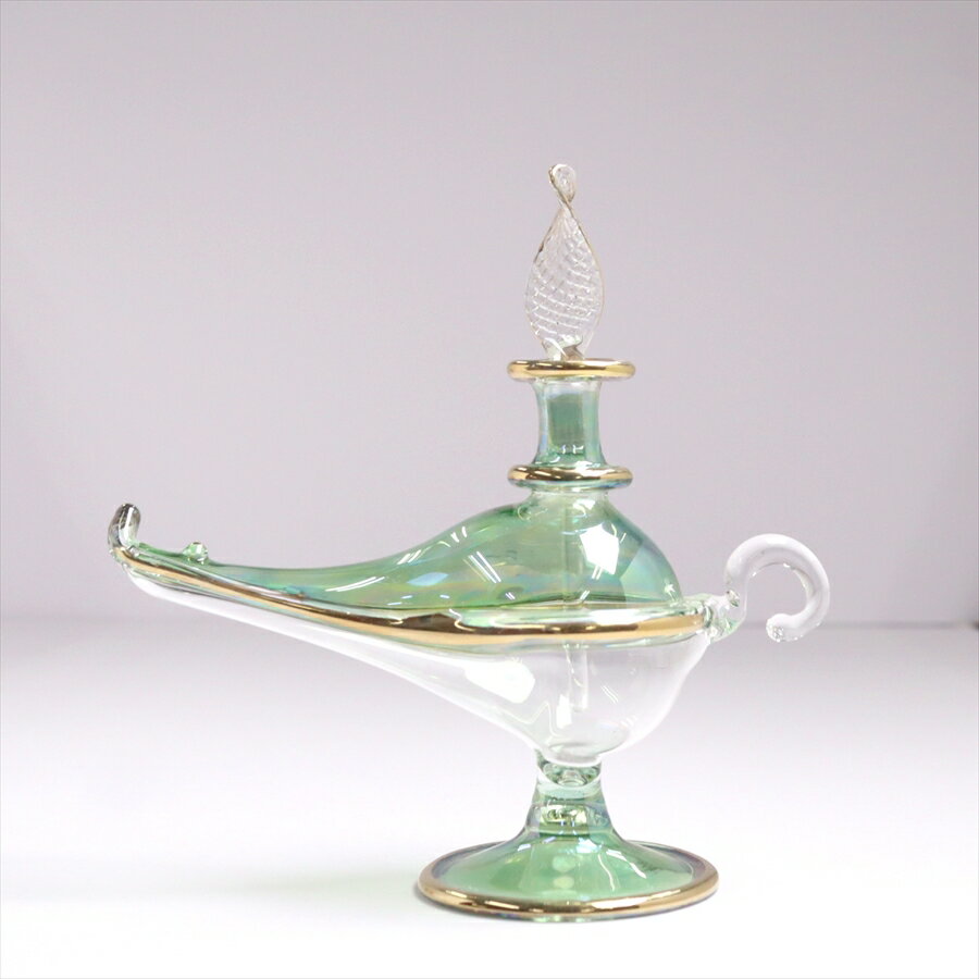 エジプトガラス香水瓶　アラジンランプ　Egyptian Perfume Bottle Aladdin Lamp　グリーン　ツートーン