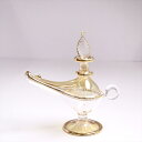 エジプトガラス香水瓶　アラジンランプ　Egyptian Perfume Bottle Aladdin Lamp　イエロー　ツートーンサイズ高さ約H12cm/ D5cm/ W11.5cm材　質ガラス制　作エジプトアラジンランプの形が、アラビアンな雰囲気たっぷりの香水瓶。エジプトのカイロにて、職人さんが一つ一つ手作りしたものです。つややかなガラスの輝きと、きらりと光るゴールドがエキゾチックなゴージャスさを醸し出しています。色違いやサイズ違いを並べて、お部屋にアラビアンなテイストをプラスできます。実際に香水瓶として使うこともできますが、やや密閉性が低いので、置物・飾り・などとしてお楽しみください。※高さが約12cm、持ち手から注ぎ口の先までの長さが11.5cmです。※箱はついていません。エアキャップで包んでお届けします。※手作り品のため、個体差がありますので、若干サイズの誤差がございます。ガラス香水瓶, エジプト香水瓶, エジプトガラス, エジプト, お土産, カイロ, ガラス工芸, アラジンランプ, アロマテラピー, ハンドメイド, エジプトお土産, 香油