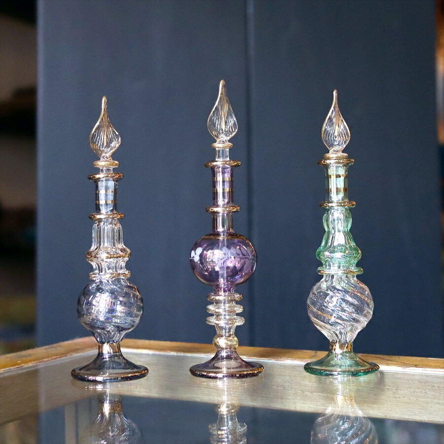 【10%OFFクーポン対象品】エジプト香水瓶 ガラスボトル 3本セット　クレオパトラ 手作り ハンドメイド