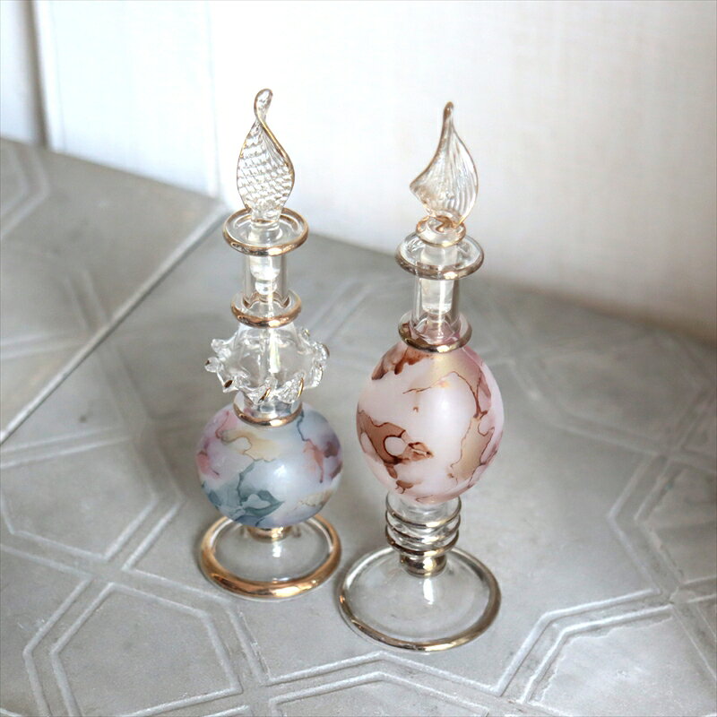 【10%OFFクーポン対象】エジプト ガラス香水瓶 2本セット マーブル マットペイント Egyptian Glass Bottle [2]