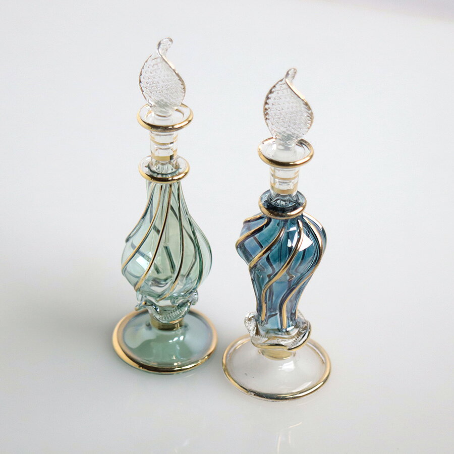 エジプト ガラス香水瓶 11cm 2本セット ゴールドライン ファラオ Egyptian Glass Bottle [2]
